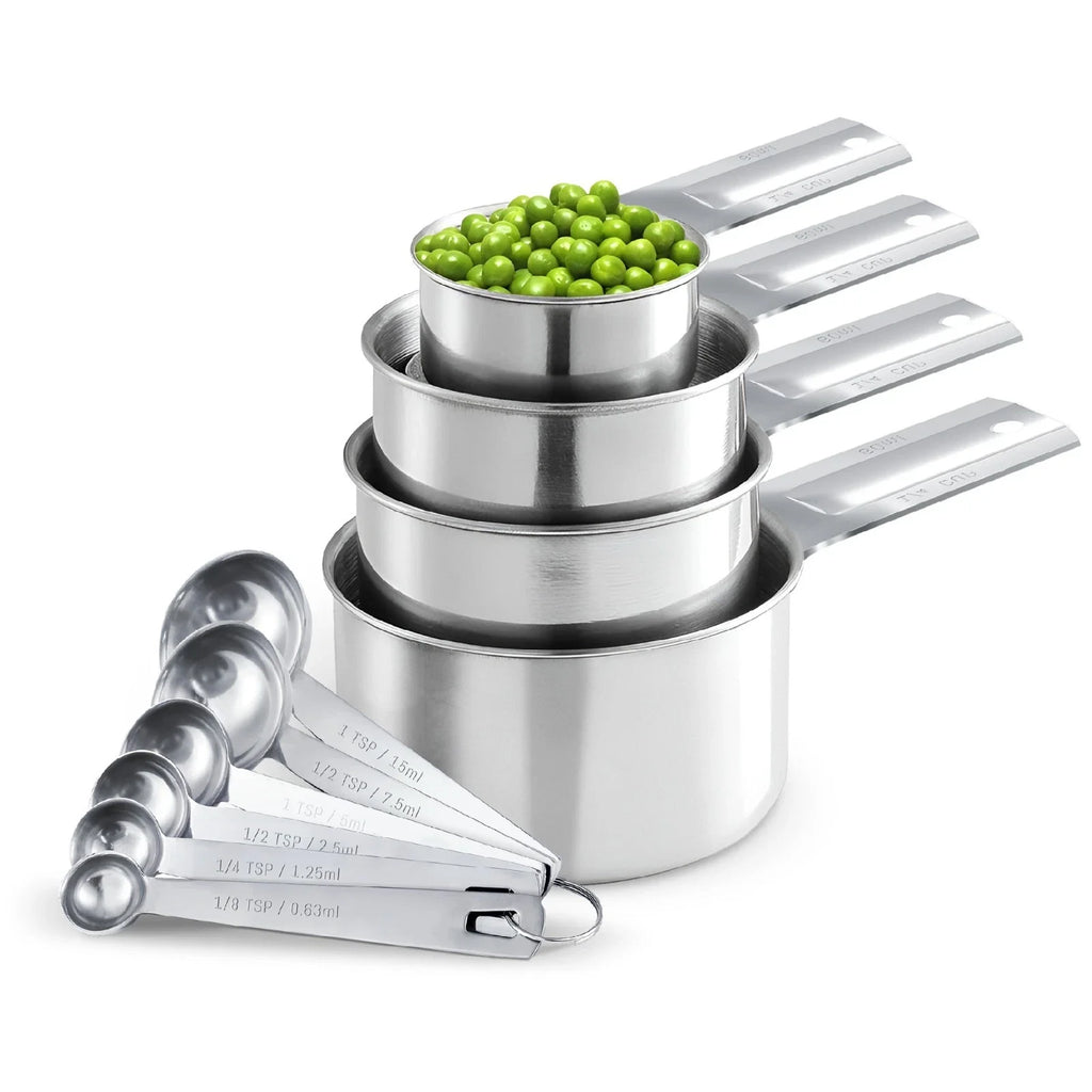 10-Set Stainless Steel Measuring Cups & Spoons – Kitchen Measuring Gadgets